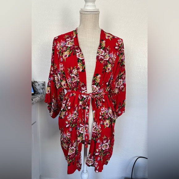 Floral Red Kimono Robe - Picture 2 of 10